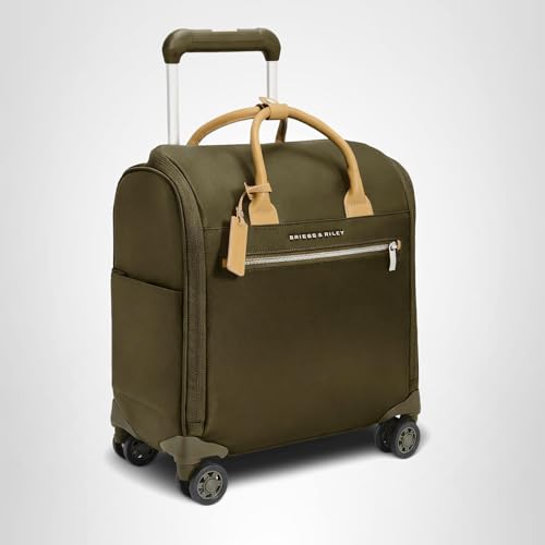 Briggs & Riley Wheeled Cabin Bag - Carry On Luggage for Travel, Suitcases with Wheels, Softside Rolling Bag for Men & Women, Interlocking Handle, Fits up to 13" Laptop - Rhapsody Collection, Olive