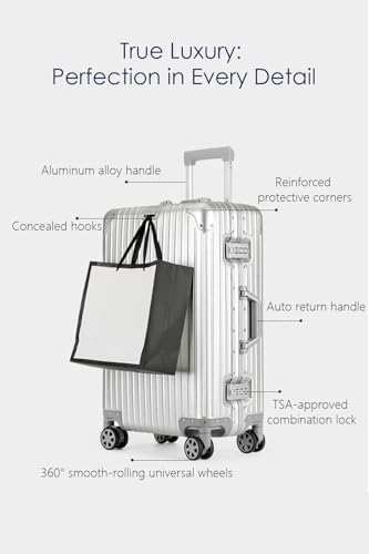 HotWay 20 Inch All Aluminum Carry On Luggage with Wheels, Hard Shell Zipperless Suitcase with TSA Locks, Silver Travel Luggage (22x14x9 Airline Approved)