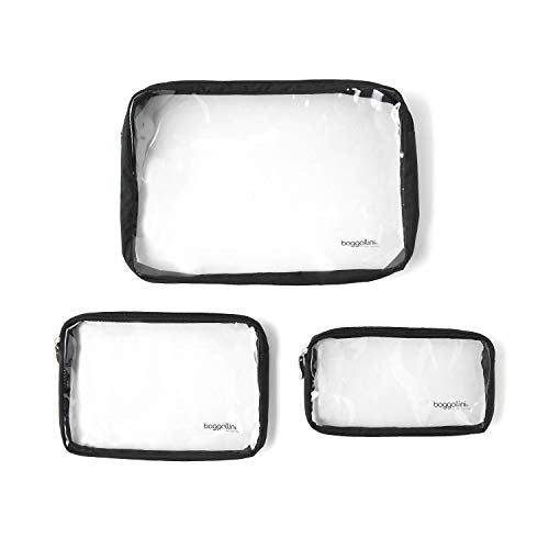 Baggallini Clear Travel Pouches - 3-Piece Cosmetic Bags Set - Lightweight Water Resistant Travel Essential