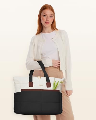 LOVEVOOK Puffer Laptop Bag for Women 15.6 Inch,Large Lightweight Work Bag Computer Bags for Laptops Tote Bag,Cute Teacher Bag Purse Handbags with Laptop Compartments for Daily,Travel,Business,Office