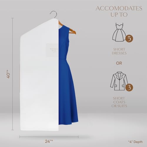 Hayden Hill Luxury Organic Cotton Garment Storage Bag - Short 40 Inch - Breathable Hanging Clothes Bag for Short Dresses, Jackets & Suit Bags for Closet Storage - Certified Carbon Neutral