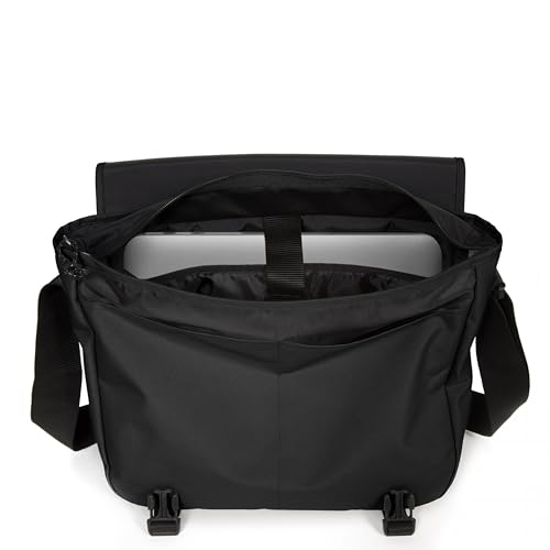 EASTPAK Delegate + – 20L Weatherproof Shoulder Bag with 17" Laptop Sleeve, Trolley Strap, Reflective Details, Adjustable Padded Strap, Black