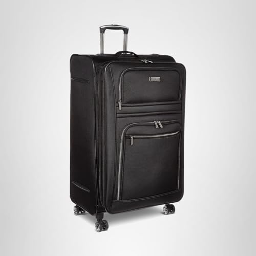 Kenneth Cole REACTION Rugged Roamer Lightweight Softside Expandable 8-Wheel Spinner Luggage, Black, 28-Inch Checked