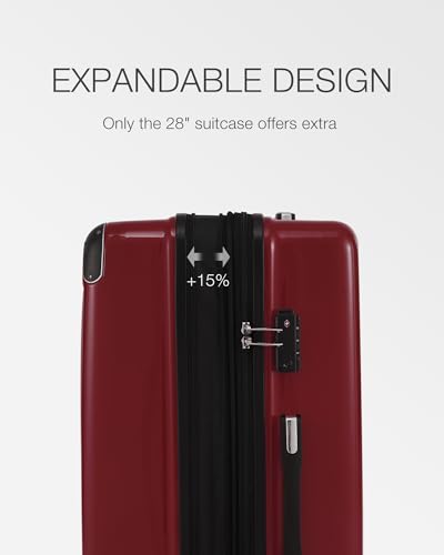 Coolife Luggage Sets, 5 Piece Durable Suitcase, Lightweight Carry on Luggage with PC+ABS Hardshell, Dual Spinner Wheels, TSA Lock and YKK Zipper(wine wind new, 5 piece set)