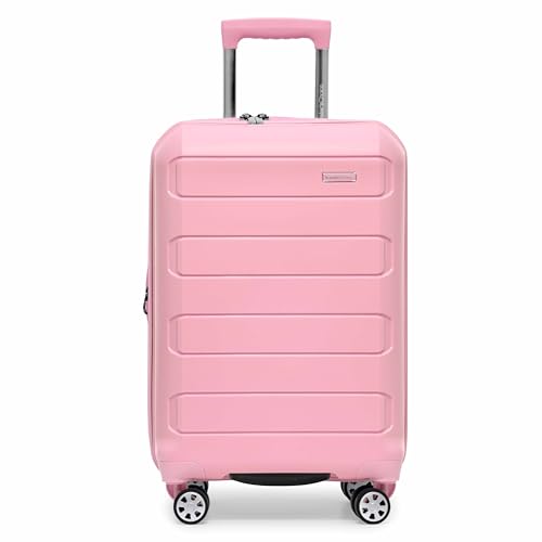 Traveler's Choice Pagosa Hardshell Expandable Luggage with Spinner Wheels, Pink, 22-Inch Carry-on