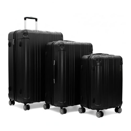 Gabbiano Bravo Expandable Hardside Suitcases with Spinner Wheels, Rolling Travel Bag Bundle, Lightweight ABS Hardshell, 3-Piece Hardside Luggage Set (Black, 3-Piece set)