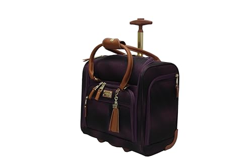 Steve Madden Designer 15 Inch Carry on Suitcase- Small Weekender Overnight Business Travel Luggage- Lightweight 2- Rolling Spinner Wheels Under Seat Bag for Women (Shadow Purple)