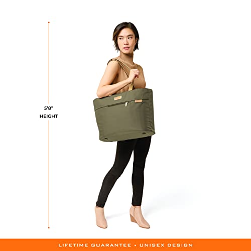 Briggs & Riley Traveler Tote Bag for Women & Men - Nylon Tote Bag for Weekend Travel & Work, Carry On Handbag, Smooth Zipper Closure, Leather Touchpoint - Baseline Collection, Olive