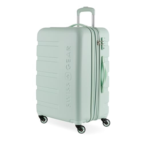 SwissGear 7366 Signature Hardside Expandable Luggage with Spinner Wheels, TSA Lock, Clearly Aqua, Checked-Medium 23-Inch