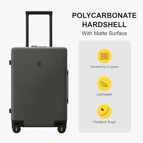 LEVEL8 Elegance Carry-on Suitcase, 20 Inch Carry on Luggage, Hardside Large Suitcases with Wheels, Tavel Bag with Tsa Lock, Olive Green