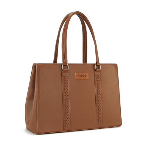 Wrangler Laptop Tote Bag for Women 15.6 Inch Computer Bag for Work Large Double Compartment Purse and Handbag Brown WG387-81192DBR