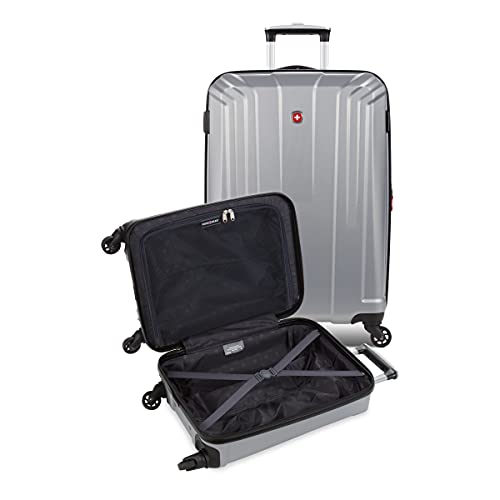 SwissGear 3750 Hardside Luggage with Spinner Wheels, Silver, 2-Piece Set (18.5/23)