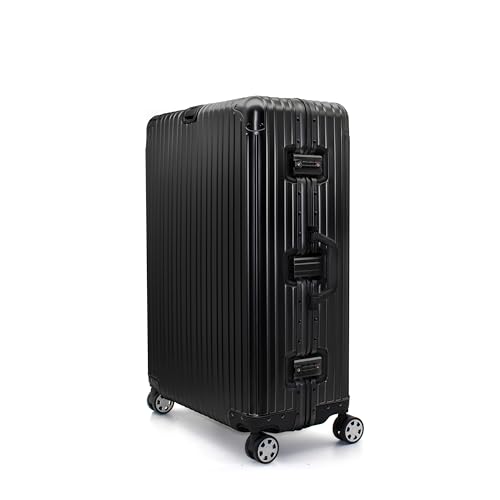 Gabbiano All-Aluminum Luggage Set, 2-Piece Zipperless Suitcase (20” Carry-On + 30” Large) – Aluminum-Magnesium Hardside Spinner with TSA Latch Locks, 22x14x9 (Black, Large 30")