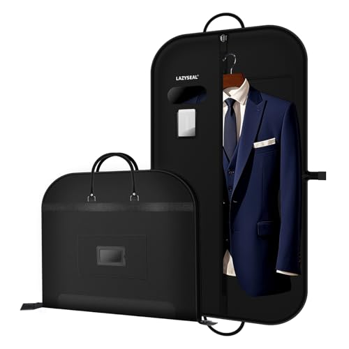 LAZYSEAL Garment Bag for Closet Storage and Travel 43-Inch Waterproof Dustproof Suit Luggage Bag Unisex Clothes Bag Durable 600D Oxford Fabric 2-in-1 Hanging Suit case Coat Bag for Man, Woman