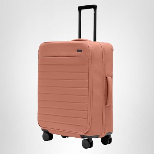 Away Softside Medium Checked Suitcase, 26 Inch Expandable Luggage For Men & Women, Durable Nylon Exterior, TSA Approved Lock, Ideal For Trips 1-2 Weeks, Clay Pink