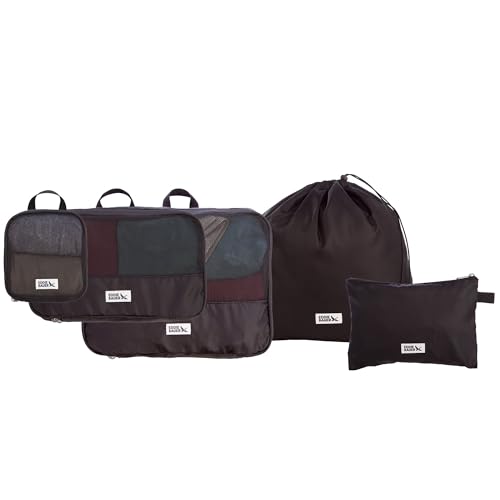 Eddie Bauer 5 Set Packing Organizer Cubes for Suitcases, Travel Essentials for Carry on, Lugagge Oganizer Bags Set Accessories, Black