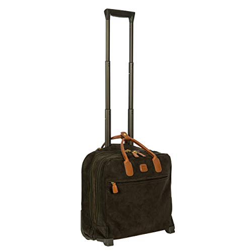 Bric's Life Tropea Carry On Spinner Luggage - Luxury Lightweight Suitcase with Spinner Wheels and Faux Suede Finish - 16", Olive