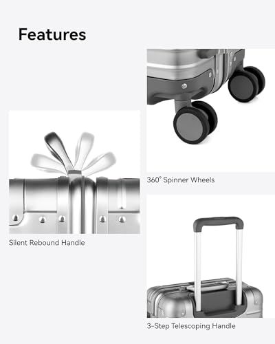 All Aluminum Carry On Luggage with Wheels, AV Zipperless Hardshell Suitcase with TSA Lock (ZX-Enhance, Silver, 20 Inch)