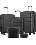 Luggage Sets 5 Piece, H1F Hardside Suitcase With Wheels - Spinner Wheels, TSA Lock, Includes Tote Bag（FX-Lite,Black,5 Piece Sets）