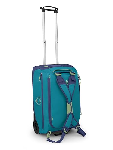Osprey Daylite 40L Wheeled Carry On Collapsible Travel Duffel Bag, Lightweight Rolling Suitcase, Blue Spikemoss/Alkaline