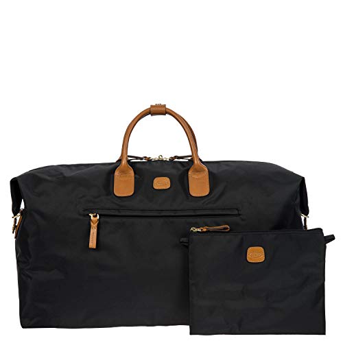 Bric’s X-Travel Deluxe Carry-On Duffel, Lightweight Water-Resistant Weekender with Italian Leather Handles, Removable Inner Pocket and Luggage Pass-Through for Versatile 2-in-1 Travel – Black