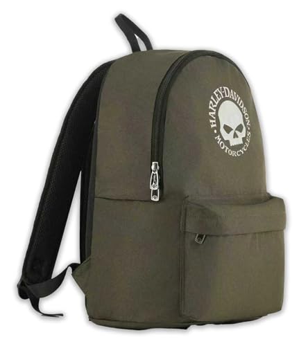 Harley-Davidson Rugged Willie G Skull Graphic Durable Backpack, Army Green