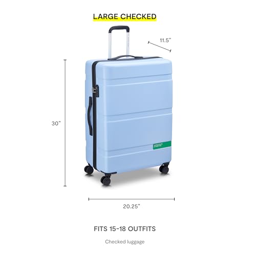 United Colors of Benetton Now! Hardside Luggage with Spinner Wheels, Green, Checked-Large 27 Inch