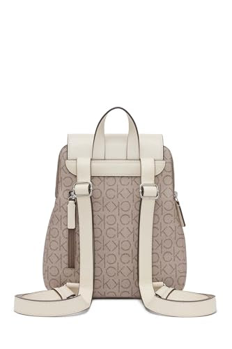Calvin Klein Reyna Signature Key Item Flap Backpack, Almond/Taupe/White, One Size