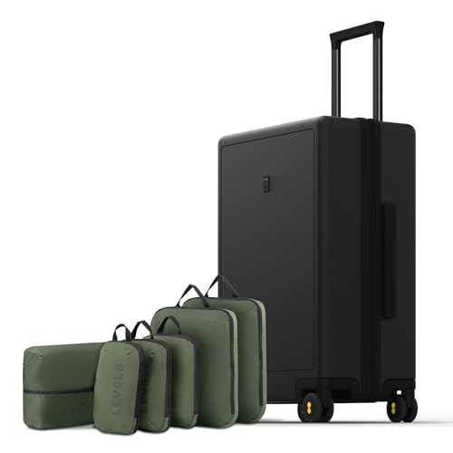 LEVEL8 Luminous 24 Inch Checked Luggage with 6 Set Packing Cubes