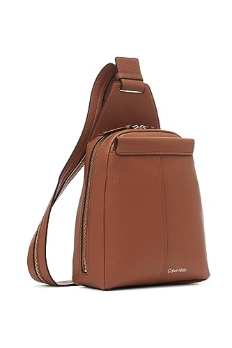 Calvin Klein Women's Myra Backpack for Women – Vegan Leather Convertible Sling Backpack, 2 Pockets, Caramel, One Size