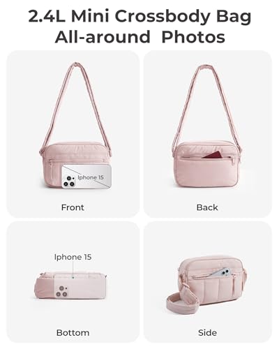BAGSMART Cross Body Purse, Mini Crossbody Bags for Women Travel Purse, Puffy Shoulder Handbag Wallet with RFID Blocking Slots, Baby Pink-small