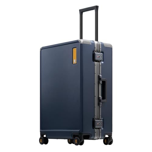 LEVEL8 Zipperless Checked Luggage with Aluminum Frame, Upgraded Medium Hardside Suitcase with Spinner Wheels, Metal Travel Luggage with Double Tsa Locks, 24 Inch, Blue