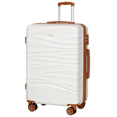 Romswi 26" Medium Checked Luggage, Checked-Medium Hardshell Suitcase with Double Spinner Wheels, Lightweight Large Hardshell Suitcase with TSA Lock,YKK Zipper, Scratch-Resistant White