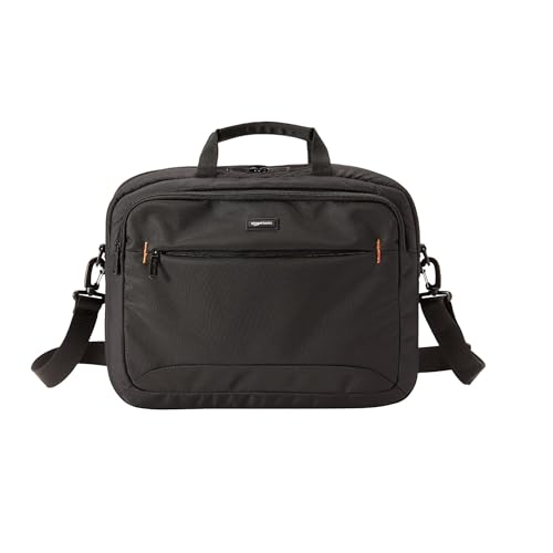 Amazon Basics 15.6 in Laptop Bag with Shoulder Strap and Handle, Large Capacity, Spacious Compartments, Black