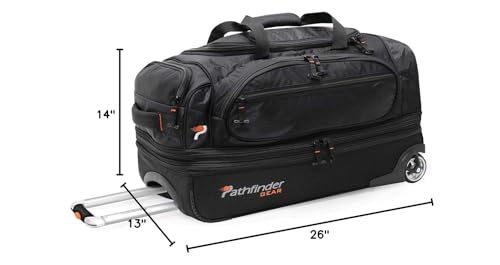 Pathfinder Gear 26 Inch Rolling Drop Bottom Duffel, Black, One Size
