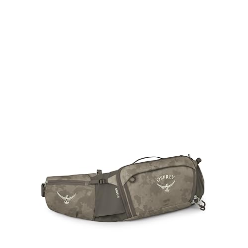Osprey Savu 5L Biking Waist Pack for Men & Women - Mountain Bike Hydration Belt with Bottle Pockets, Pediment Grey/Dust Print, Extended Fit