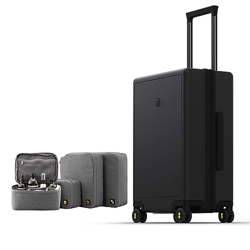 LEVEL8 Luminous Carry on Luggage, 20 Inch Hardside Suitcase Bundle with 4 PC Packing Cubes Organizer Set - Black