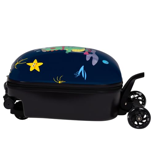 smilesun 4-in-1 Detachable Scooter Luggage for Kids & Teens, Hardside Ride-On Suitcase with Dinosaur Design, Lightweight Foldable, Perfect Travel Gift for Boys(Navy Blue 22-inch)