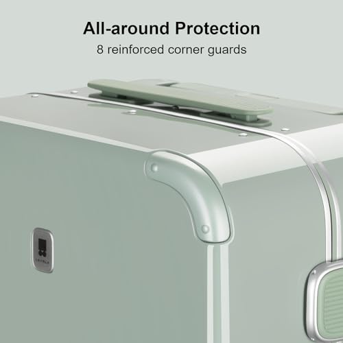LEVEL8 Zipperless Carry On Luggage Airline Approved with Aluminum Frame, Cute Hardside Suitcase with Spinner Wheels, Metal Rolling Travel Case with Tsa Locks, 20 Inch, Light Green