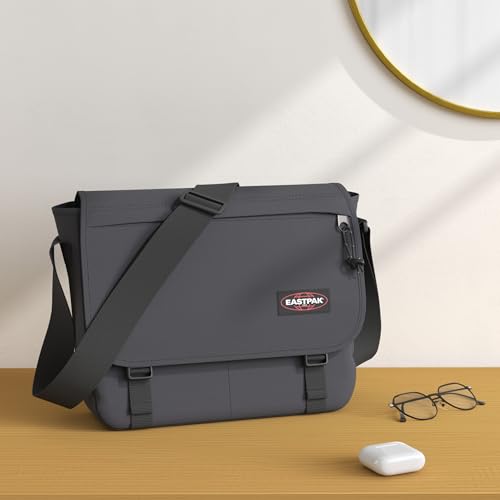 EASTPAK Delegate + – 20L Weatherproof Shoulder Bag with 17" Laptop Sleeve, Trolley Strap, Reflective Details, Adjustable Padded Strap, Black