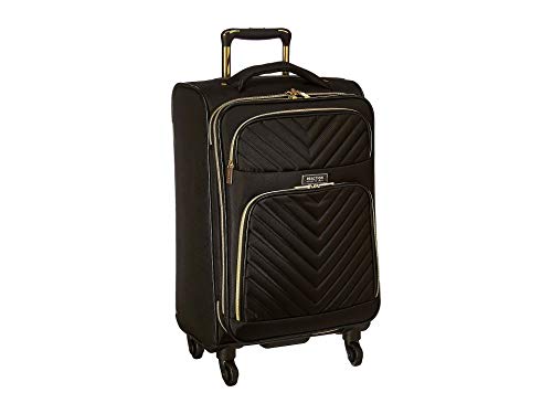 Kenneth Cole REACTION Chelsea 2-Piece Bundle - 20" Chevron Expandable 8-Wheel Carry-On Suitcase & Matching 15" Laptop Tote Bag, Black