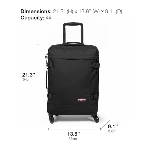 EASTPAK TRANS4 S – 44L Small Cabin Wheeled Luggage, Two Compartments, TSA Lock, 360° Spinner Wheels, and Telescopic Handle, Black Denim