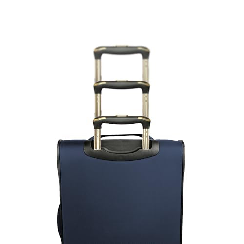 Kenneth Cole REACTION Chelsea 2-Piece Bundle - 20" Chevron Expandable 8-Wheel Carry-On Suitcase & Matching 15" Laptop Tote Bag, Navy