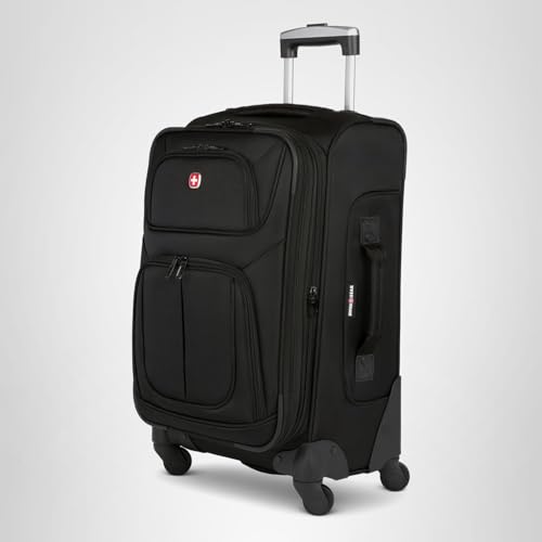 SWISSGEAR Sion Softside Expandable Spinner Luggage Durable Lightweight Travel Suitcase, Black, Carry-On