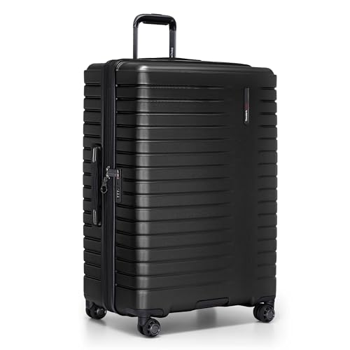 Traveler's Choice Archer Polycarbonate Hardside Spinner Luggage Set, Tie Down Straps, Black, Checked 29-Inch