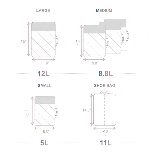 NISHEL 6 Set Packing Cubes for Travel, Luggage Organizer Bags with Shoe Bag, Lightweight, Durable Space Saver Bags Travel Essentials, Pink