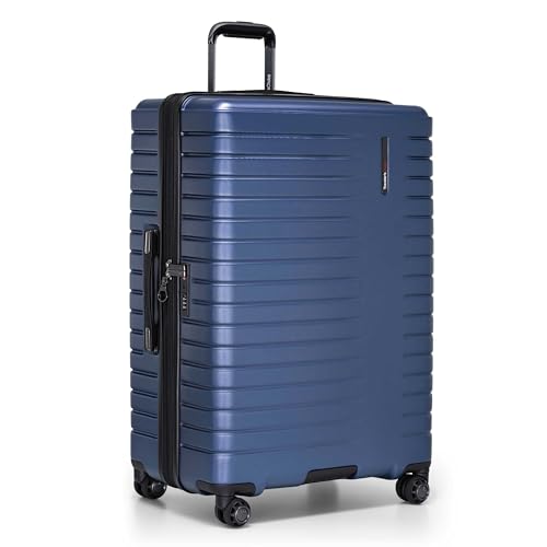 Traveler's Choice Archer Polycarbonate Hardside Spinner Luggage Set,Tie Down Straps, Blue, Checked 29-Inch