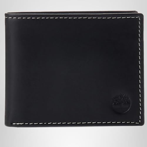 Timberland Men's Leather Wallet With Attached Flip Pocket, Black (Hunter), One Size