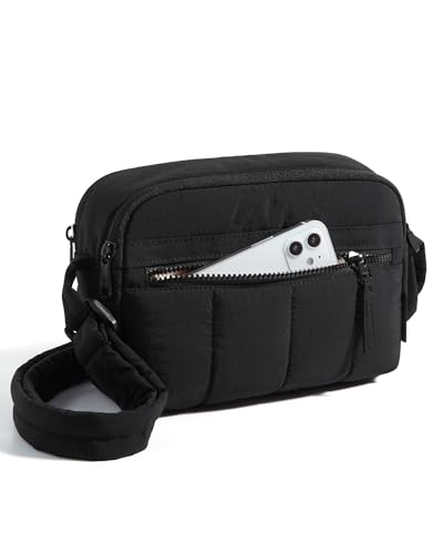 BAGSMART Cross Body Purse, Mini Crossbody Bags for Women Travel Purse, Puffy Shoulder Handbag Wallet with RFID Blocking Slots, Black-small