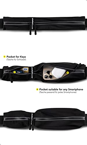 Fitgriff® Running Belt for Men & Women - Secure Jogging Pouch for Phone, Keys & Essentials - For All Cell Phones (Black, 24.5" - 35.5" Waist Size)